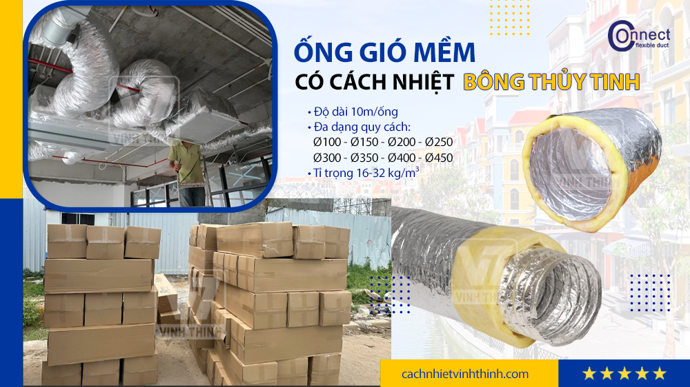 Ống gió mềm có cách nhiệt bằng bông thủy tinh vĩnh thịnh